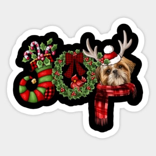 Christmas Joy Dwarf Stocking Reindeer Shih Tzu Sticker